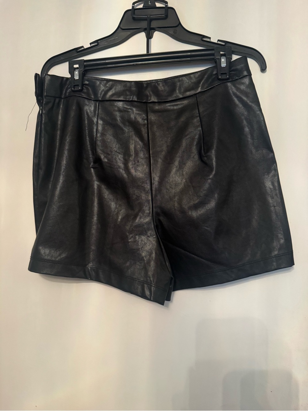 iris Black Faux Leather Pleated High-Rise Shorts